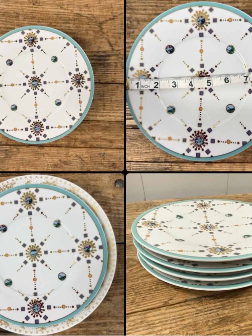 Spal Turquoise Accent Ceramic Dessert Plates - Set of 4
